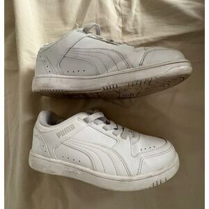 Puma White Sneakers Girls Sz 3.5Y Leather Elastic Lace Casual Shoes Sport School